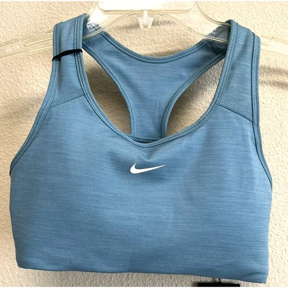 NWT Nike Swoosh Sports Bra Size M Blue Heather Padded NEW - Picture 2 of 8